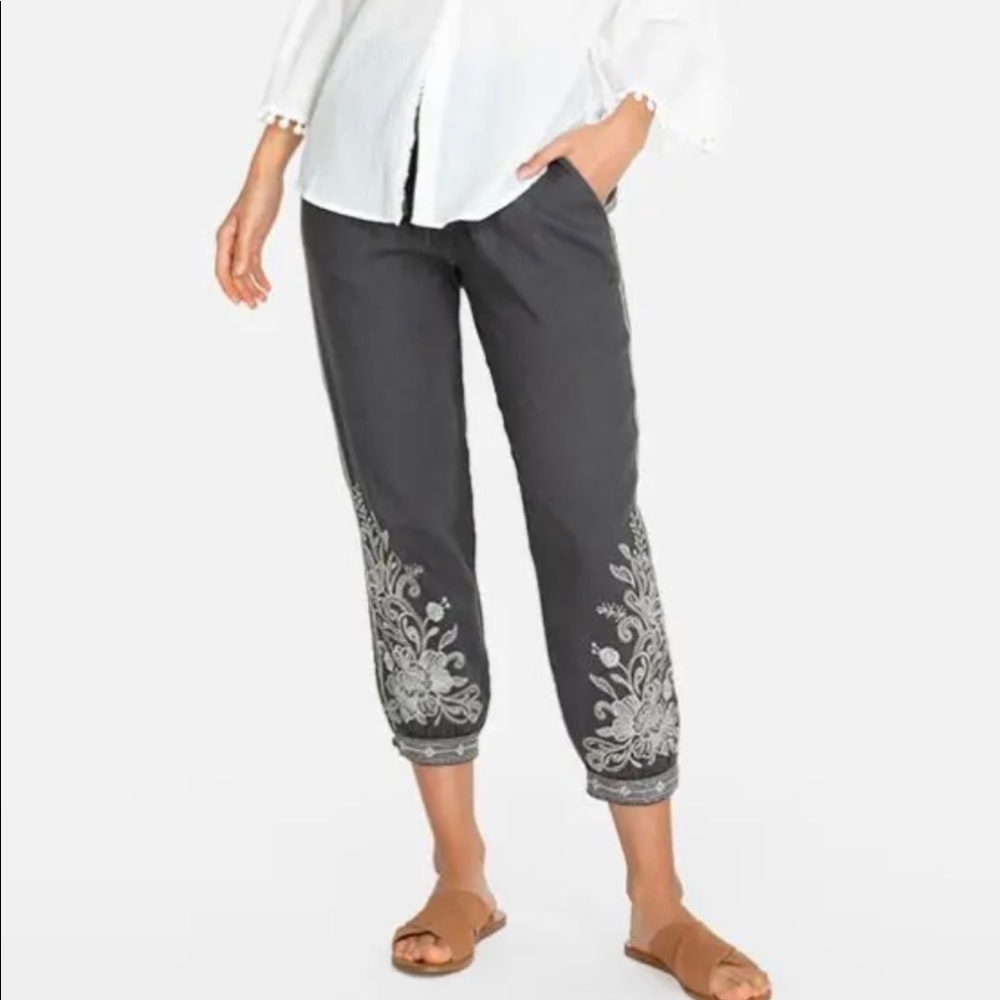 Embroidered Gray Women's Pants